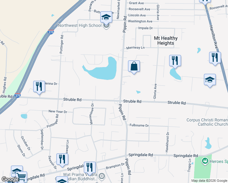 map of restaurants, bars, coffee shops, grocery stores, and more near 10479 Pippin Rd in Cincinnati
