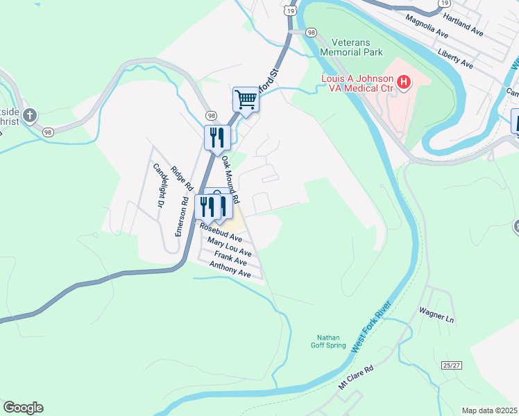 map of restaurants, bars, coffee shops, grocery stores, and more near 100 Oak Spring Court in Clarksburg