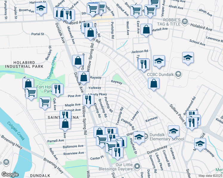 map of restaurants, bars, coffee shops, grocery stores, and more near 58 Yorkway in Dundalk