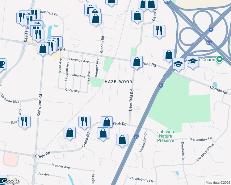 map of restaurants, bars, coffee shops, grocery stores, and more near 11081 Labelle Avenue in Cincinnati