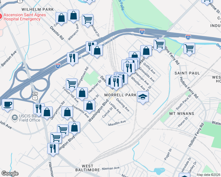 map of restaurants, bars, coffee shops, grocery stores, and more near 101 Independence Avenue Southeast in Washington