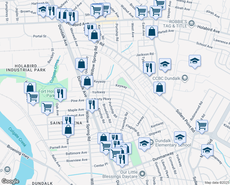 map of restaurants, bars, coffee shops, grocery stores, and more near 54 Yorkway in Dundalk