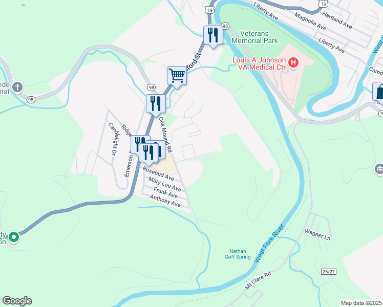 map of restaurants, bars, coffee shops, grocery stores, and more near 100 Oak Spring Court in Clarksburg