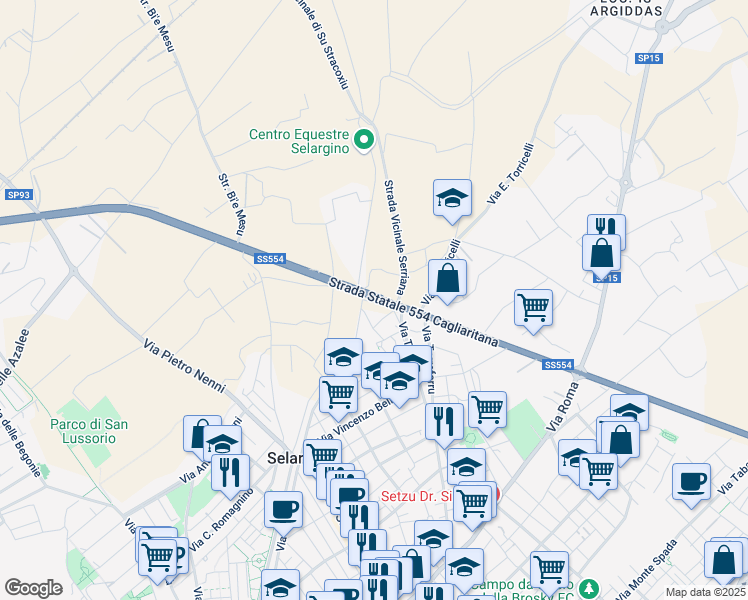 map of restaurants, bars, coffee shops, grocery stores, and more near 38 SS554 in Città Metropolitana di Cagliari