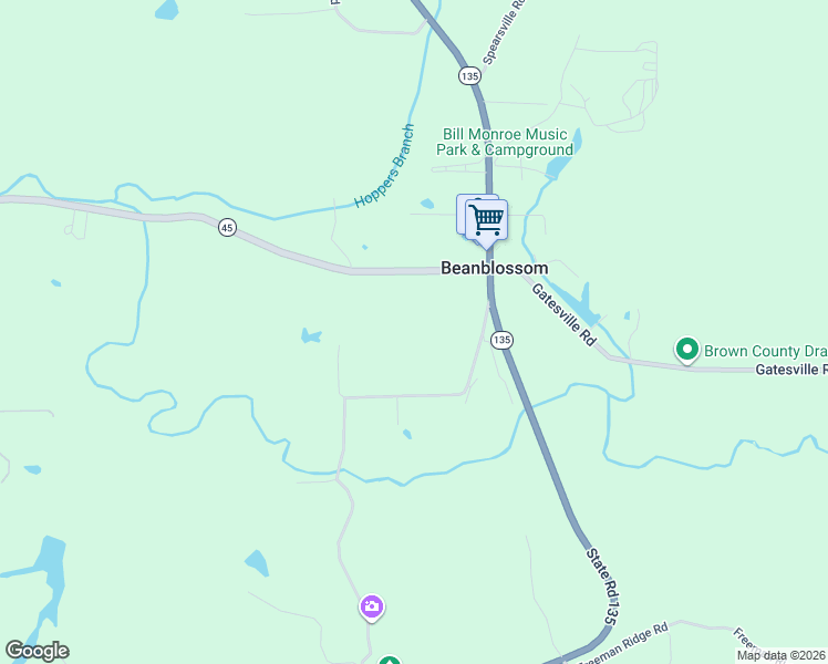map of restaurants, bars, coffee shops, grocery stores, and more near 45 Indiana 45 in Morgantown