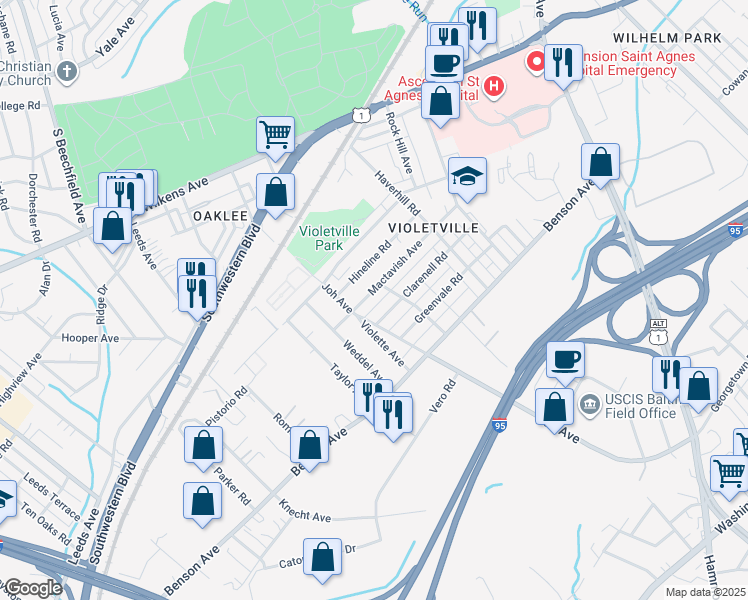 map of restaurants, bars, coffee shops, grocery stores, and more near 3717 Mactavish Avenue in Baltimore