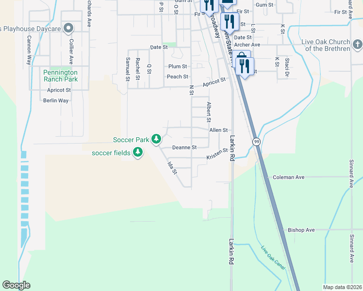 map of restaurants, bars, coffee shops, grocery stores, and more near 2777 Wells Court in Live Oak
