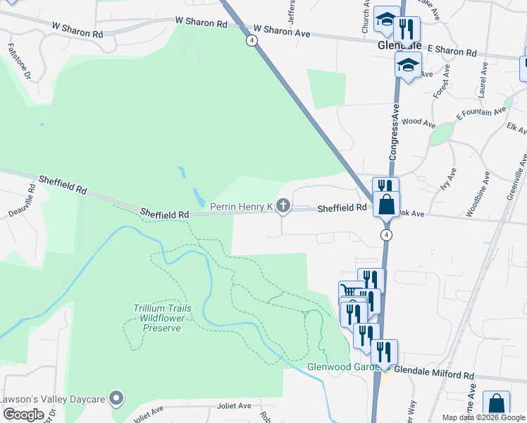 map of restaurants, bars, coffee shops, grocery stores, and more near 168 Sheffield Road in Cincinnati