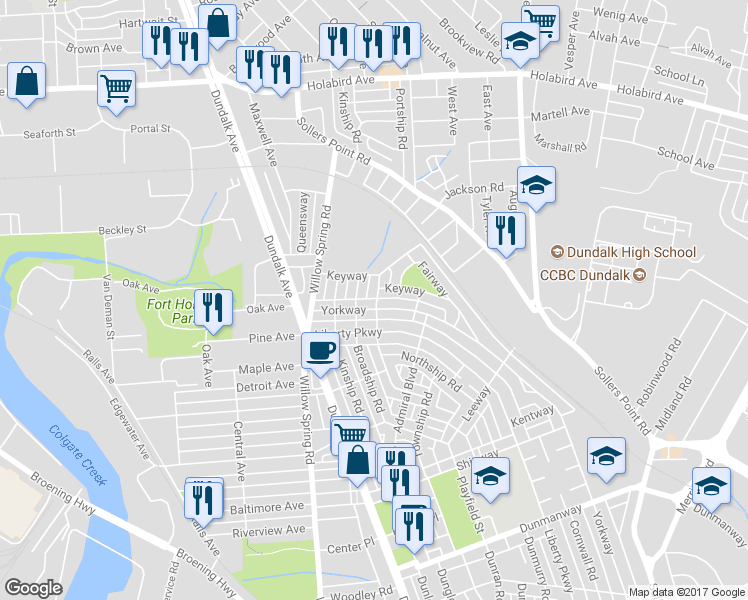 map of restaurants, bars, coffee shops, grocery stores, and more near 60 Portship Road in Dundalk