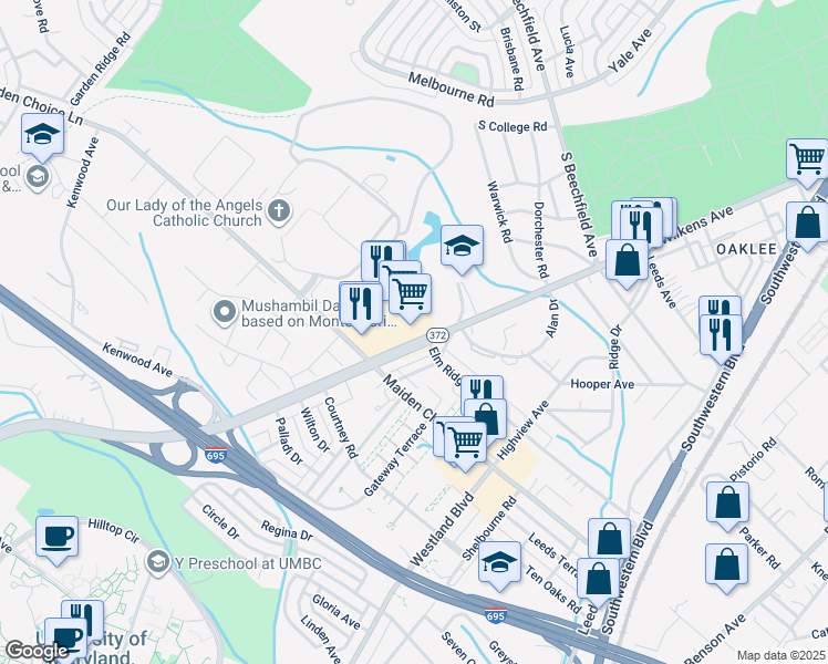 map of restaurants, bars, coffee shops, grocery stores, and more near 4600 Maryland 372 in Baltimore