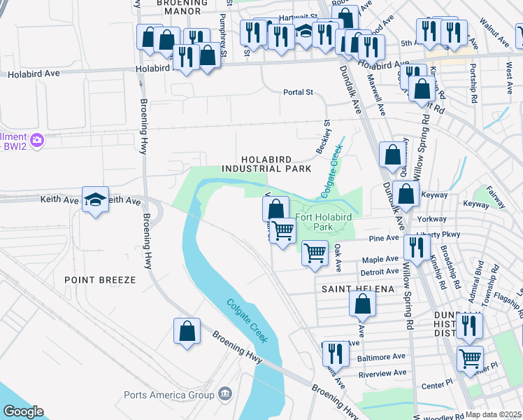 map of restaurants, bars, coffee shops, grocery stores, and more near 2200 Van Deman Street in Baltimore