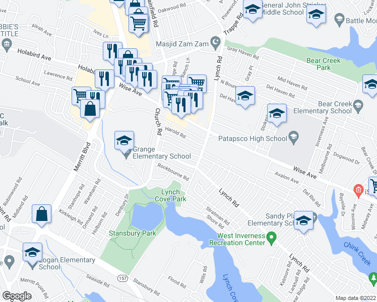 map of restaurants, bars, coffee shops, grocery stores, and more near 7870 Kavanagh Road in Dundalk