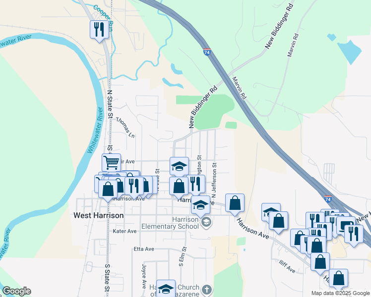 map of restaurants, bars, coffee shops, grocery stores, and more near 517 Calvin Street in Harrison