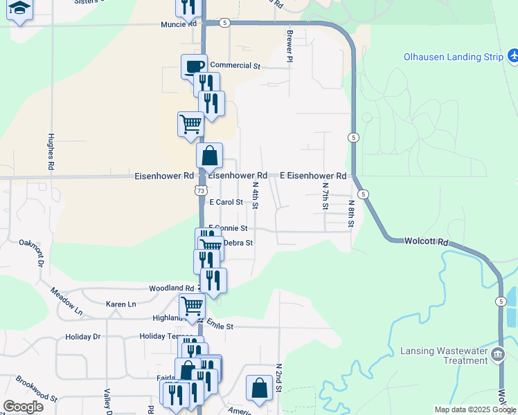 map of restaurants, bars, coffee shops, grocery stores, and more near 1010 North 4th Street in Lansing