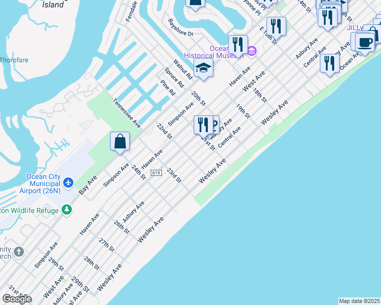 map of restaurants, bars, coffee shops, grocery stores, and more near 2152 Asbury Avenue in Ocean City