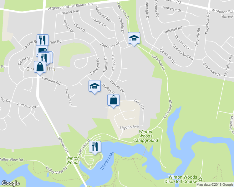 map of restaurants, bars, coffee shops, grocery stores, and more near 74 Hadley Road in Cincinnati