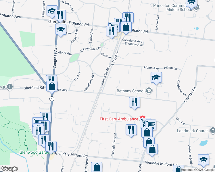map of restaurants, bars, coffee shops, grocery stores, and more near 750 South Troy Avenue in Cincinnati