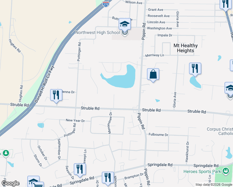map of restaurants, bars, coffee shops, grocery stores, and more near 2928 Struble Road in Cincinnati
