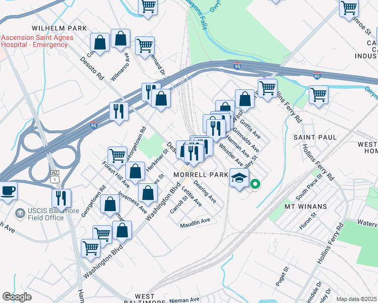 map of restaurants, bars, coffee shops, grocery stores, and more near 101 Independence Avenue Southeast in Washington
