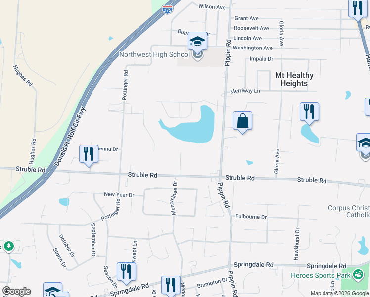 map of restaurants, bars, coffee shops, grocery stores, and more near 2928 Struble Road in Cincinnati