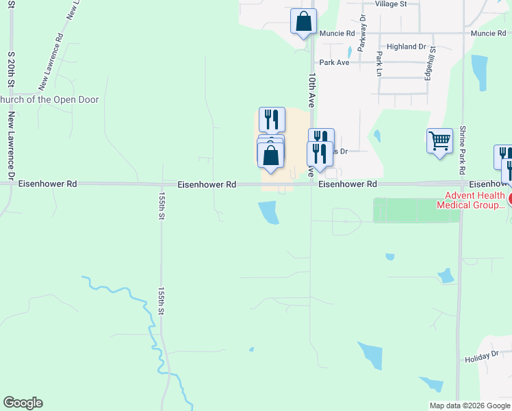 map of restaurants, bars, coffee shops, grocery stores, and more near 1517 Eisenhower Road in Lansing