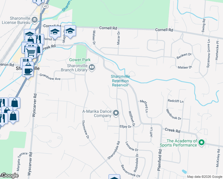 map of restaurants, bars, coffee shops, grocery stores, and more near 10921 Sharondale Road in Cincinnati