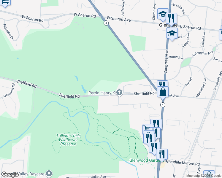 map of restaurants, bars, coffee shops, grocery stores, and more near 168 Sheffield Road in Cincinnati
