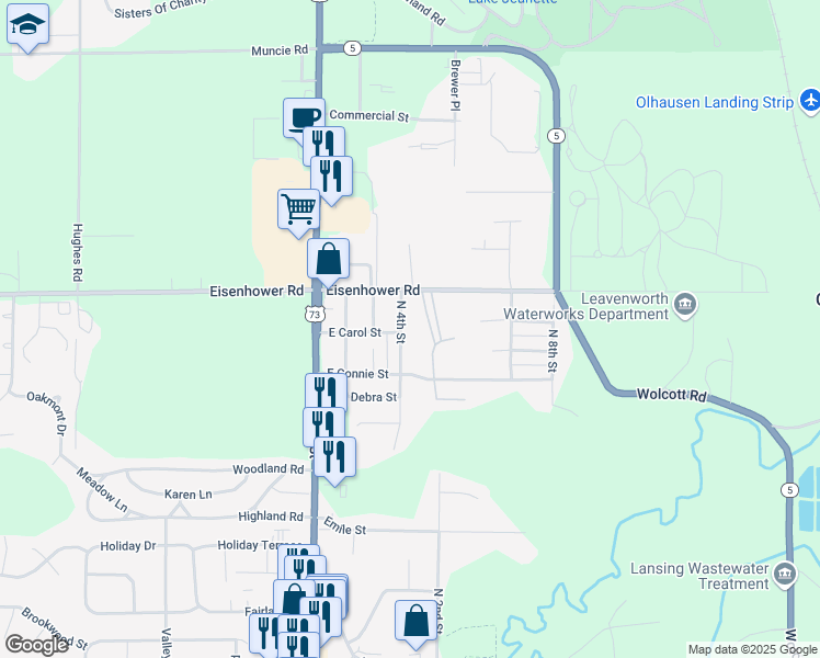 map of restaurants, bars, coffee shops, grocery stores, and more near 1010 North 4th Street in Lansing