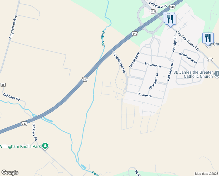 map of restaurants, bars, coffee shops, grocery stores, and more near 59 Arsberg Dr in Charles Town