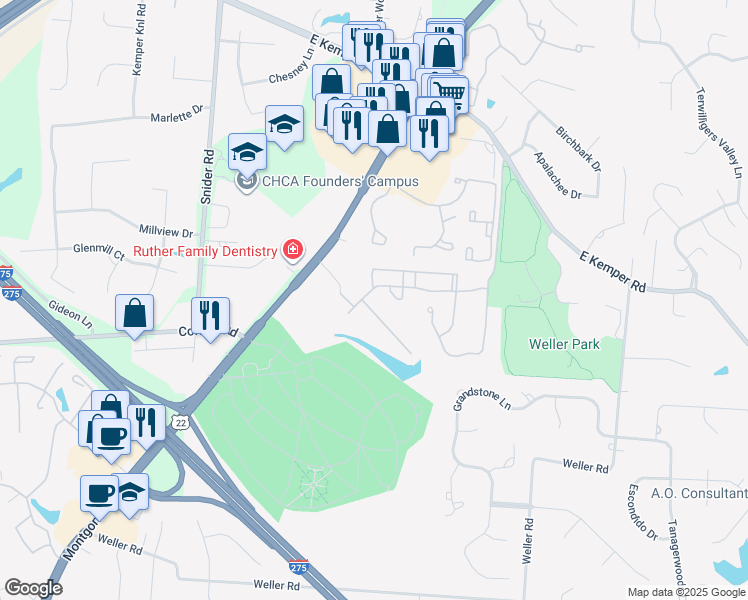 map of restaurants, bars, coffee shops, grocery stores, and more near 202 Legacy Lane in Cincinnati