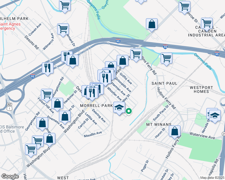 map of restaurants, bars, coffee shops, grocery stores, and more near 101 Independence Avenue Southeast in Washington