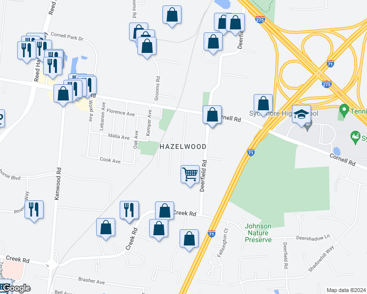 map of restaurants, bars, coffee shops, grocery stores, and more near 11098 Labelle Avenue in Cincinnati