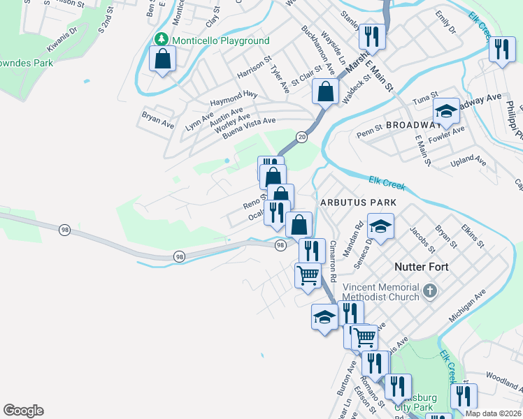 map of restaurants, bars, coffee shops, grocery stores, and more near 306 Lowther Lane in Nutter Fort