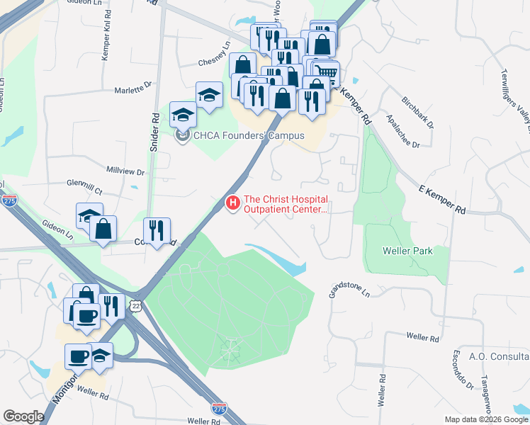 map of restaurants, bars, coffee shops, grocery stores, and more near 200 Vintage Club Drive in Montgomery