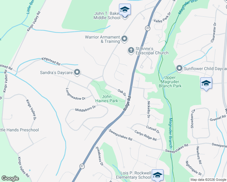 map of restaurants, bars, coffee shops, grocery stores, and more near 25020 Oak Drive in Damascus
