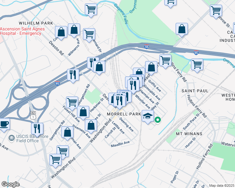 map of restaurants, bars, coffee shops, grocery stores, and more near 101 Independence Avenue Southeast in Washington