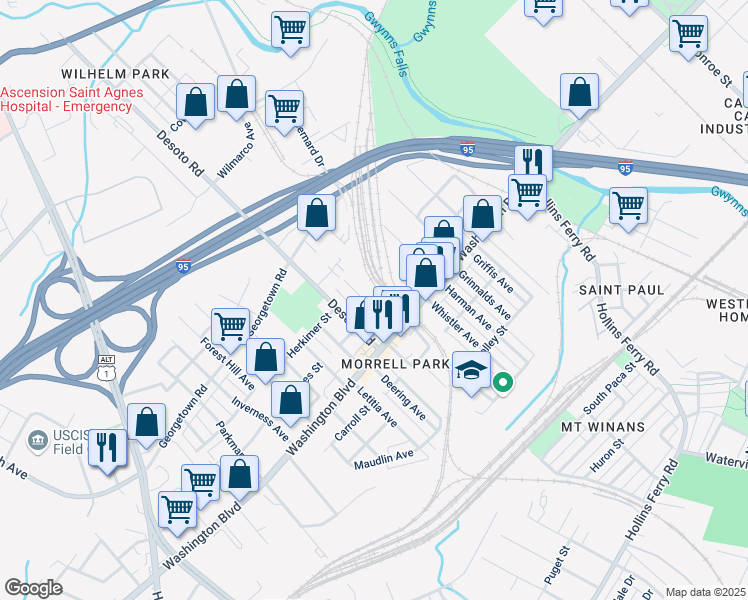 map of restaurants, bars, coffee shops, grocery stores, and more near 101 Independence Avenue Southeast in Washington