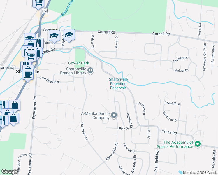 map of restaurants, bars, coffee shops, grocery stores, and more near 3751 Creek Road in Cincinnati