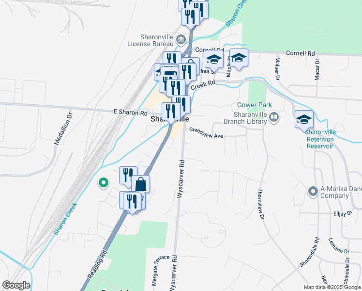 map of restaurants, bars, coffee shops, grocery stores, and more near 10945 Main Street in Cincinnati