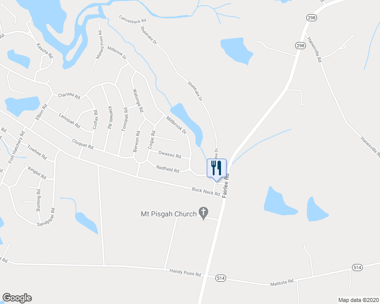 map of restaurants, bars, coffee shops, grocery stores, and more near 23730 Owasso Road in Chestertown