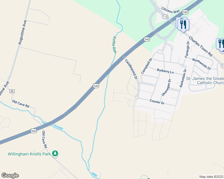 map of restaurants, bars, coffee shops, grocery stores, and more near 101 Extrovert Drive in Charles Town