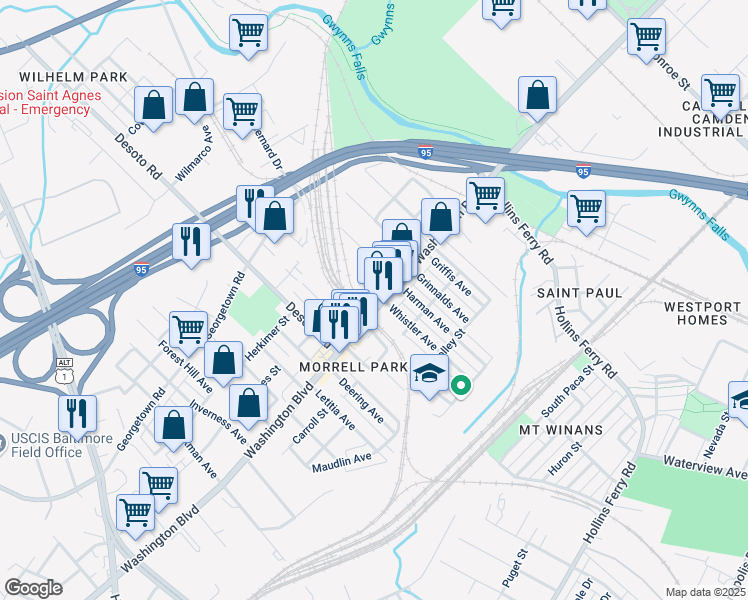 map of restaurants, bars, coffee shops, grocery stores, and more near 101 Independence Avenue Southeast in Washington