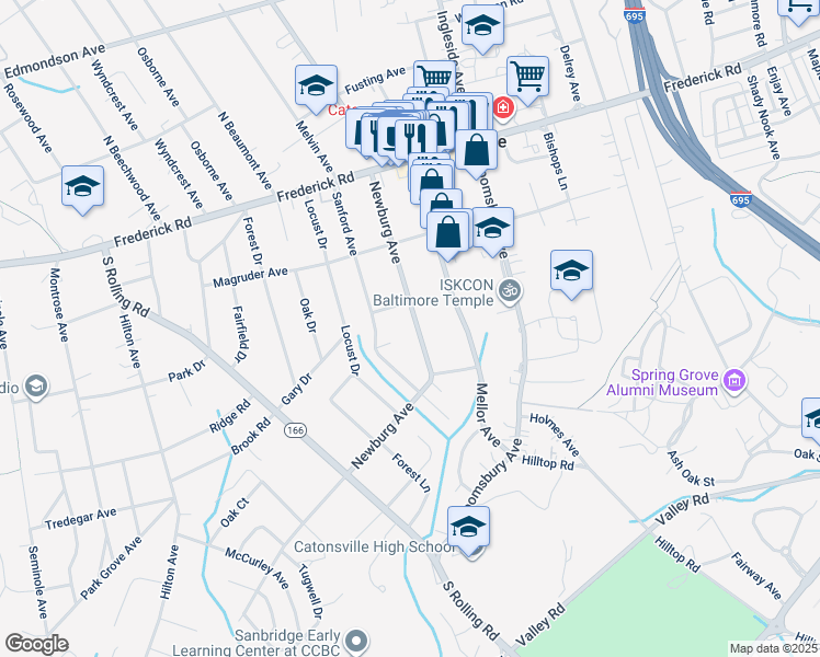 map of restaurants, bars, coffee shops, grocery stores, and more near 128 Newburg Avenue in Catonsville