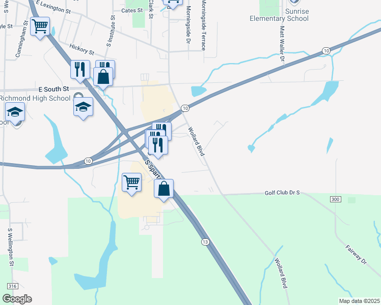 map of restaurants, bars, coffee shops, grocery stores, and more near 804 Wollard Boulevard in Richmond