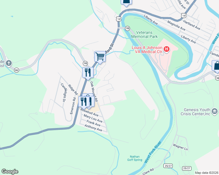map of restaurants, bars, coffee shops, grocery stores, and more near 246 Oak Mound Drive in Clarksburg