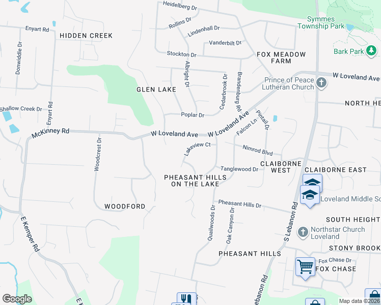 map of restaurants, bars, coffee shops, grocery stores, and more near 137 Lakeview Court in Loveland
