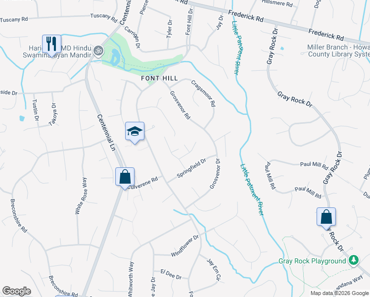 map of restaurants, bars, coffee shops, grocery stores, and more near 3848 Parrot Drive in Ellicott City
