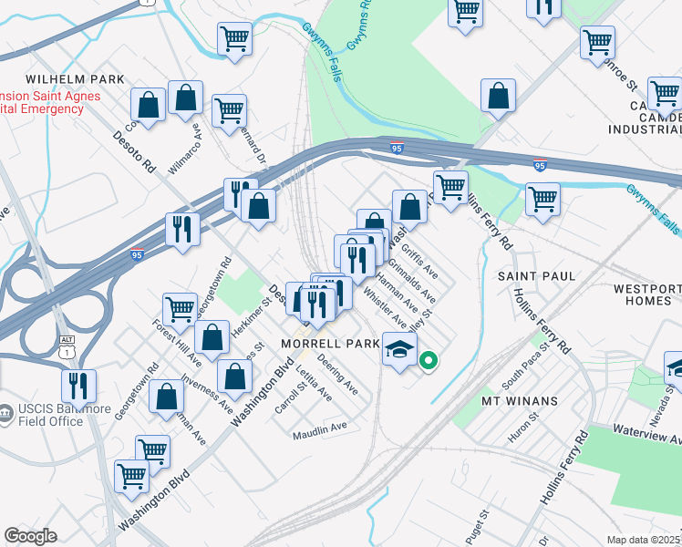map of restaurants, bars, coffee shops, grocery stores, and more near 101 Independence Avenue Southeast in Washington