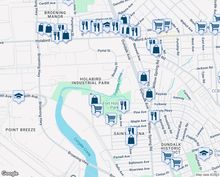 map of restaurants, bars, coffee shops, grocery stores, and more near 6411 Beckley Street in Baltimore