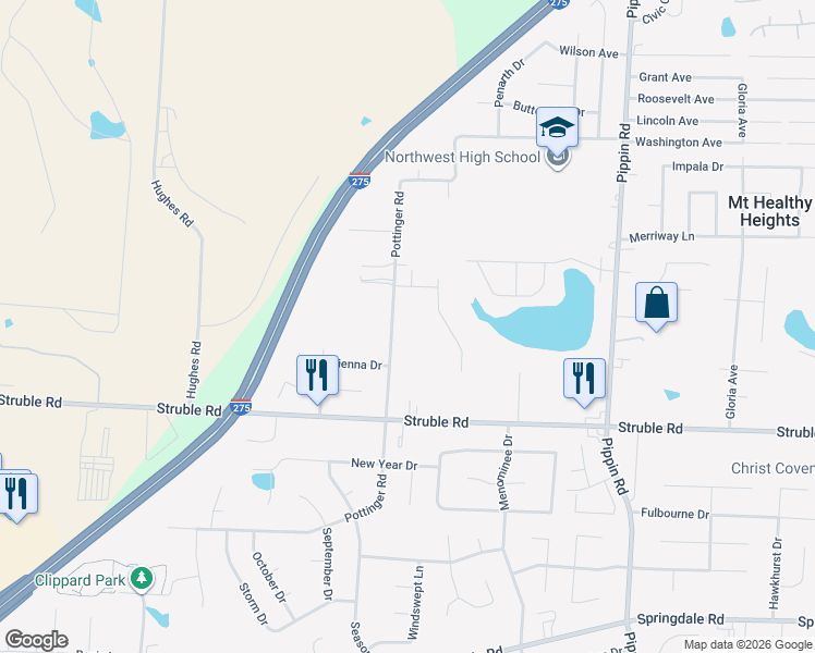 map of restaurants, bars, coffee shops, grocery stores, and more near 10518 Pottinger Road in Cincinnati